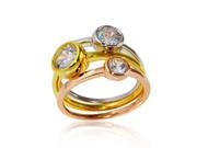 .925 Sterling Silver Tri Color Plated Stackable Trio Round CZ Ring