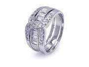 .925 Sterling Silver Rhodium Plated Clear Baguette CZ Overlap Ring