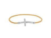 .925 Sterling Silver Gold Plated Beaded Italian Bracelet with CZ Encrusted Cross