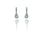 .925 Sterling Silver Rhodium Plated Round Clear CZ Synthetic Pearl Dangling Stud Earring