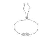 .925 Sterling Silver Rhodium Plated BowTie Lariat Bracelet with CZ