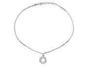 .925 Sterling Silver Rhodium Plated Dangling Open Circle with CZ Anklet