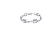 .925 Sterling Silver Rhodium Plated Clear Round Square CZ Bracelet