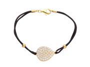 .925 Sterling Silver Gold Plated CZ Encrusted Disc On a Black Cord Bracelet