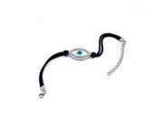 .925 Sterling Silver Rhodium Plated Large Evil Eye Clear CZ Black Cord Bracelet