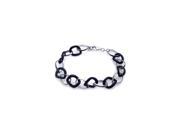 .925 Sterling Silver Rhodium Plated Onyx and Silver Link Bracelet