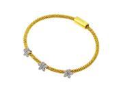 .925 Sterling Silver Rhodium Gold Plated Three Flower Clear CZ Inlay Bracelet