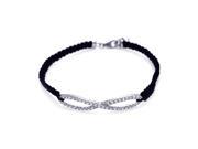 .925 Sterling Silver Rhodium Plated Infinity Clear CZ Black Cord Bracelet