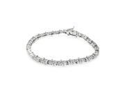 .925 Sterling Silver Rhodium Plated Crown Setting Square Clear CZ Bracelet