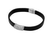 .925 Sterling Silver Rhodium Plated Clear Micro Pave CZ Black Leather Bracelet .925 Sterling Silver Rhodium Plated Clear Micro Pave CZ Black Leather Bracelet