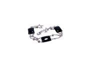 .925 Sterling Silver Rhodium Plated Rectangle Black Stone Clear CZ Bracelet