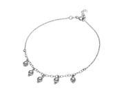 .925 Sterling Silver Rhodium Plated 5 Dangling Bead Anklet