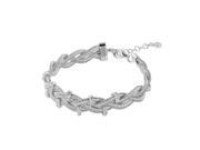.925 Sterling Silver Rhodium Plated Braided Italian Bracelet With Small CZ Bar Accents