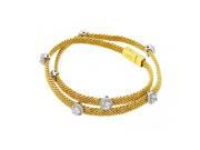 .925 Sterling Silver Gold Plated Round Clear CZ Double Wrap Beaded Italian Bracelet