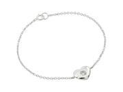 .925 Sterling Silver Rhodium Plated Single Heart Clear Center CZ Bracelet