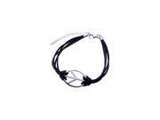 .925 Sterling Silver Rhodium Plated Peace Sign Black Cord Bracelet