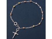 .925 Sterling Silver Rhodium 3 Toned Beads With Tied Up Cross Bracelet