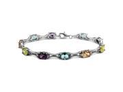 .925 Sterling Silver Rhodium Plated Multiple Color Oval CZ Tennis Bracelet
