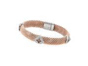 .925 Sterling Silver Rose Gold Plated Micro Pave Diagonal Square Clear CZ Beaded Italian Bracelet