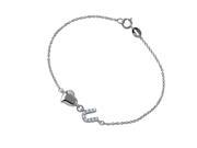 .925 Sterling Silver Chain Link Bracelet with Love Shape and CZ U