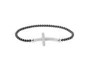 .925 Sterling Silver Black Rhodium Plated Beaded Italian Bracelet with CZ Encrusted Cross
