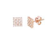 .925 Sterling Silver Rose Gold Plated Small Square Checkered CZ Stud Earrings