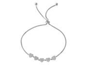 .925 Sterling Silver Rhodium Plated 5 Heart with CZ Lariat Bracelet