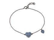 .925 Sterling Silver Black Rhodium Plated Big Heart with Opal Dangling Small Heart with Opal Lariat Bracelet
