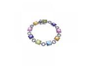 .925 Sterling Silver Rhodium Plated Multi Color Square Circle Bracelet