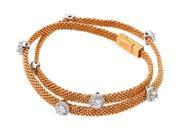 .925 Sterling Silver Rose Gold Plated Round Clear CZ Double Wrap Beaded Italian Bracelet