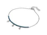 .925 Sterling Silver Rhodium Plated Turquoise Stones With Hanging Hearts Bracelet