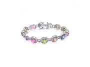 .925 Sterling Silver Rhodium Plated Multiple Multicolor Round CZ Bracelet