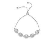 .925 Sterling Silver Rhodium Plated 5 Micro Pave Clear Oval Clear Round CZ Lariat Bracelet