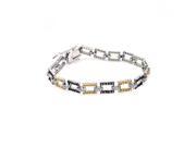 .925 Sterling Silver Gold Black Rhodium Plated Open Square CZ Bracelet