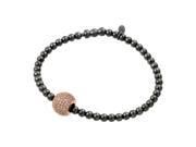 .925 Sterling Silver Black Rhodium Rose Gold Plated Ball Multiple Clear CZ Inlay Bracelet