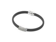 .925 Sterling Silver Rhodium Plated Clear Micro Pave CZ Grey Rubber Bracelet