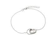 .925 Sterling Silver Rhodium Plated Double Ring Link CZ Bracelet