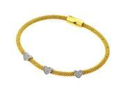 .925 Sterling Silver Black Rhodium Gold Plated Three Heart Clear CZ Inlay Bracelet