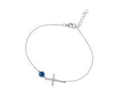 .925 Sterling Silver Rhodium Plated Clear CZ Cross With Evil Eye Bracelet