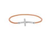 .925 Sterling Silver Rose Gold Plated Beaded Italian Bracelet with CZ Encrusted Cross