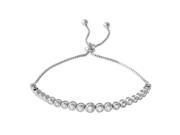 .925 Sterling Silver Rhodium Plated Lariat Bracelet with Round CZ