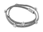 .925 Sterling Silver Rhodium Plated Round Clear CZ Double Wrap Beaded Italian Bracelet