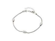 .925 Sterling Silver Rhodium Plated CZthree Oval Beads Wire Dangling Bracelet