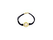 .925 Sterling Silver Gold Plated Happy Face Clear CZ Black Cord Bracelet