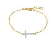 .925 Sterling Silver Gold Plated Italian Rolo Chain with Rhodium Plated Cross Bracelet