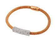 .925 Sterling Silver Rose Gold Plated Pave Set Clear CZ Beaded Italian Bracelet