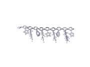 .925 Sterling Silver Rhodium Plated Hanging Pearl Open Star Clear Round Teardrop CZ Bracelet