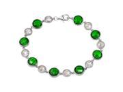 .925 Sterling Silver Rhodium Plated Alternating Round Green Clear CZ Tennis Bracelet