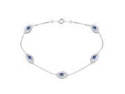 .925 Sterling Silver Rhodium Plated Small Round Evil Eye Chain Bracelet