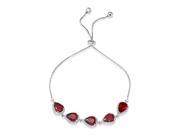 .925 Sterling Silver Rhodium Plated 5 Micro Pave Red Pear Clear Round CZ Lariat Bracelet